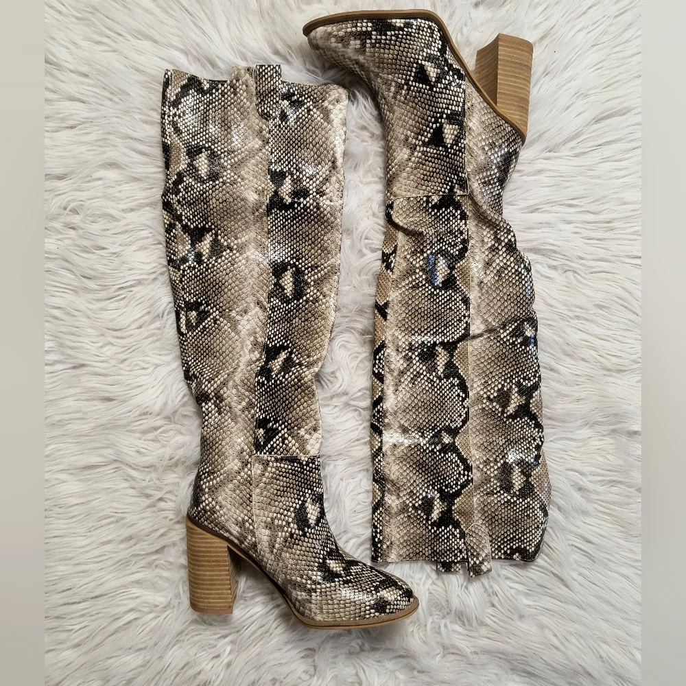 Mi.iM The Saint Faux Snakeskin Tall Boots Black Grey - Picture 2 of 5